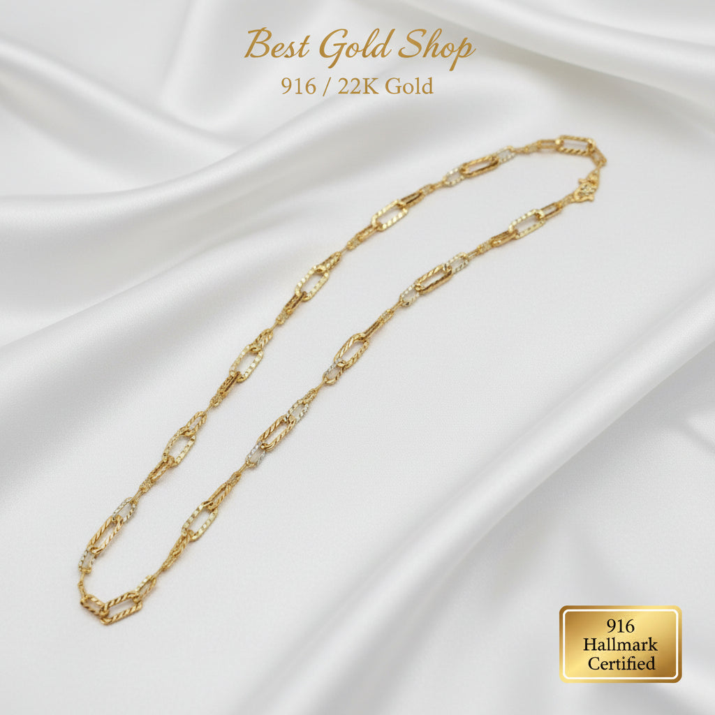 Full-length view of 916 Gold Diamond-Cut Fancy Link necklace.