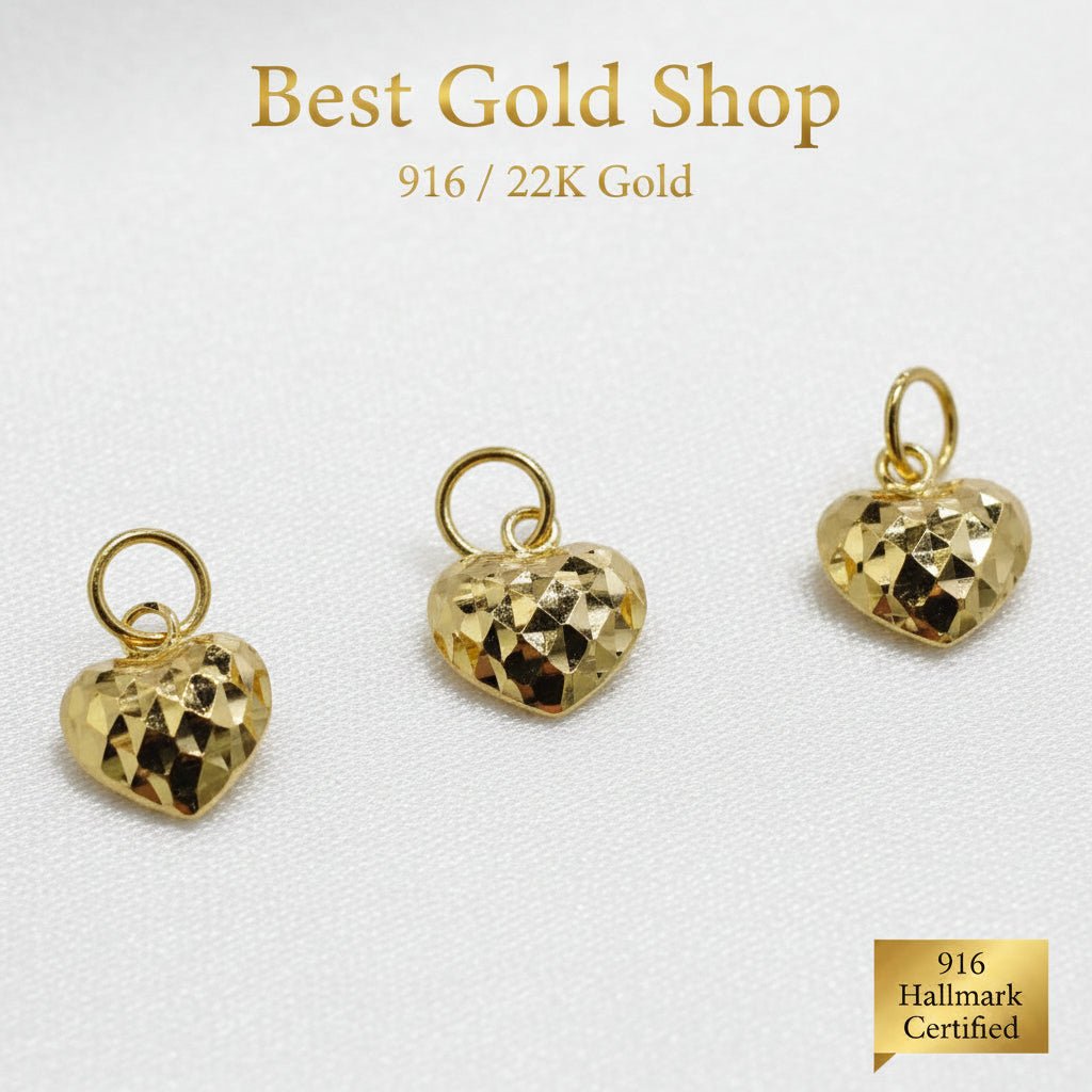 916 Gold Diamond Cutting 5 Hearts Bracelet Add-On | Sparkling Personalised Bracelet CharmCharms & PendantsBest Gold Shop
