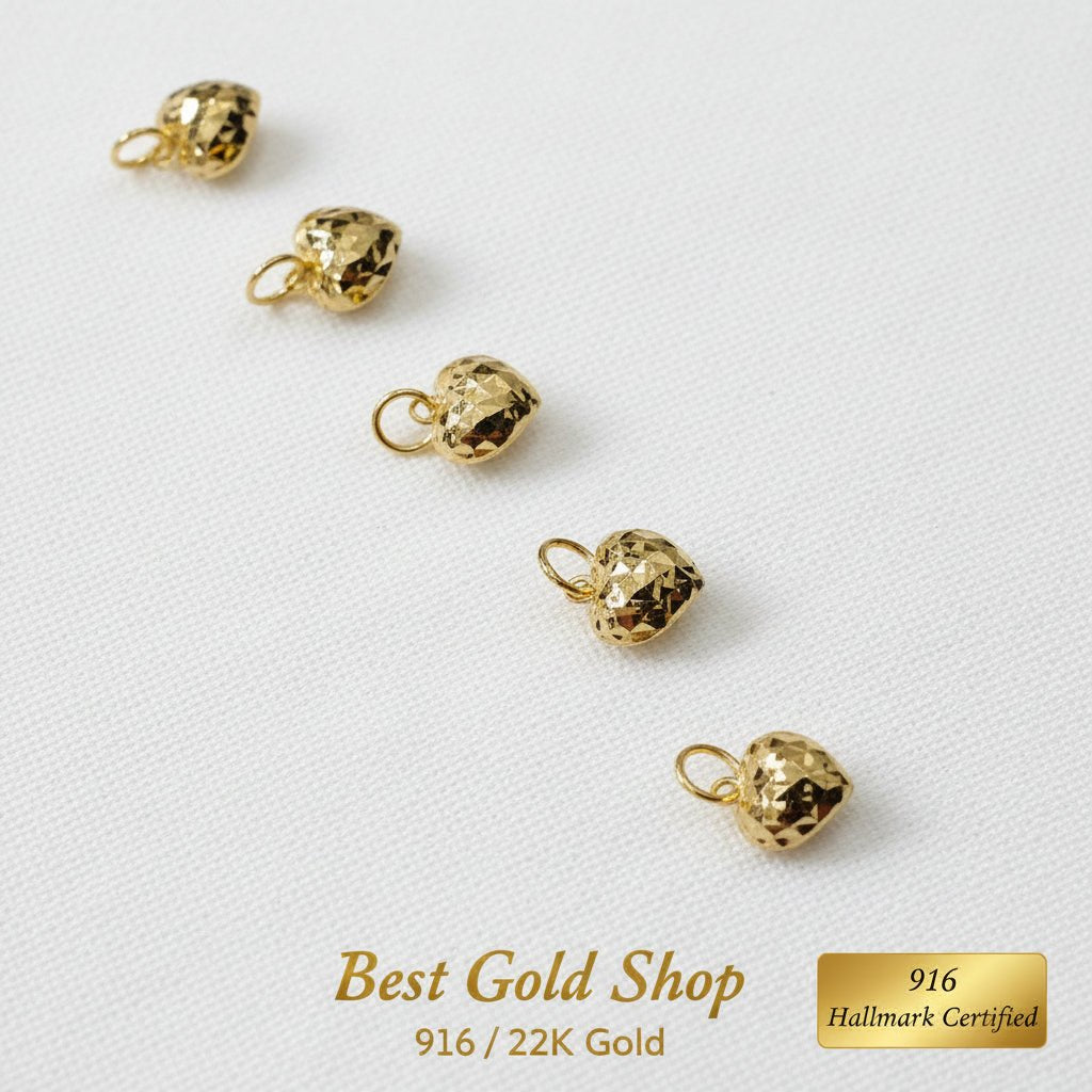 916 Gold Diamond Cutting 5 Hearts Bracelet Add-On | Sparkling Personalised Bracelet CharmCharms & PendantsBest Gold Shop