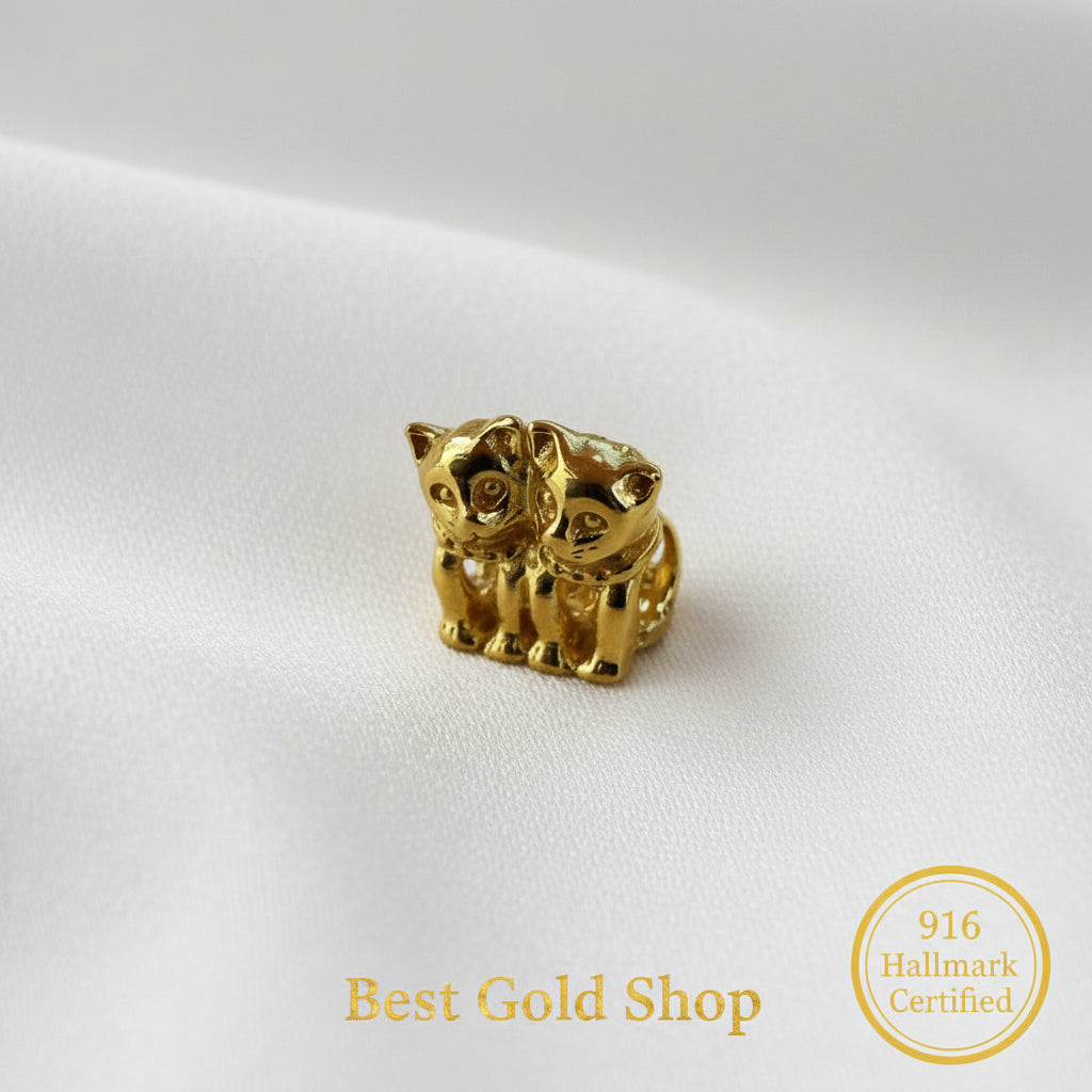 916 Gold Double Cat Charm | Symbol of Happiness Good FortuneCharms & PendantsBest Gold Shop