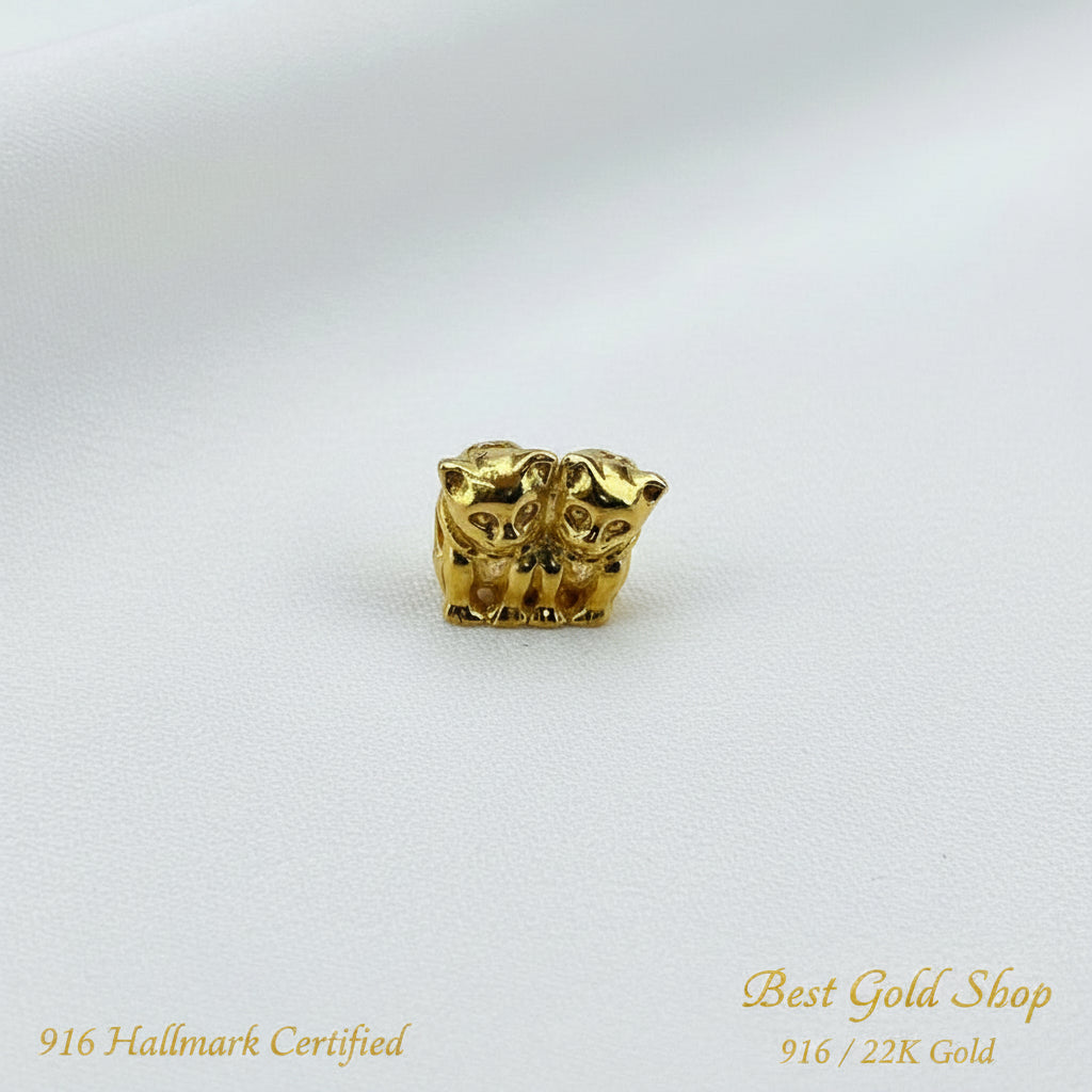 916 Gold Double Cat Charm | Symbol of Happiness Good FortuneCharms & PendantsBest Gold Shop