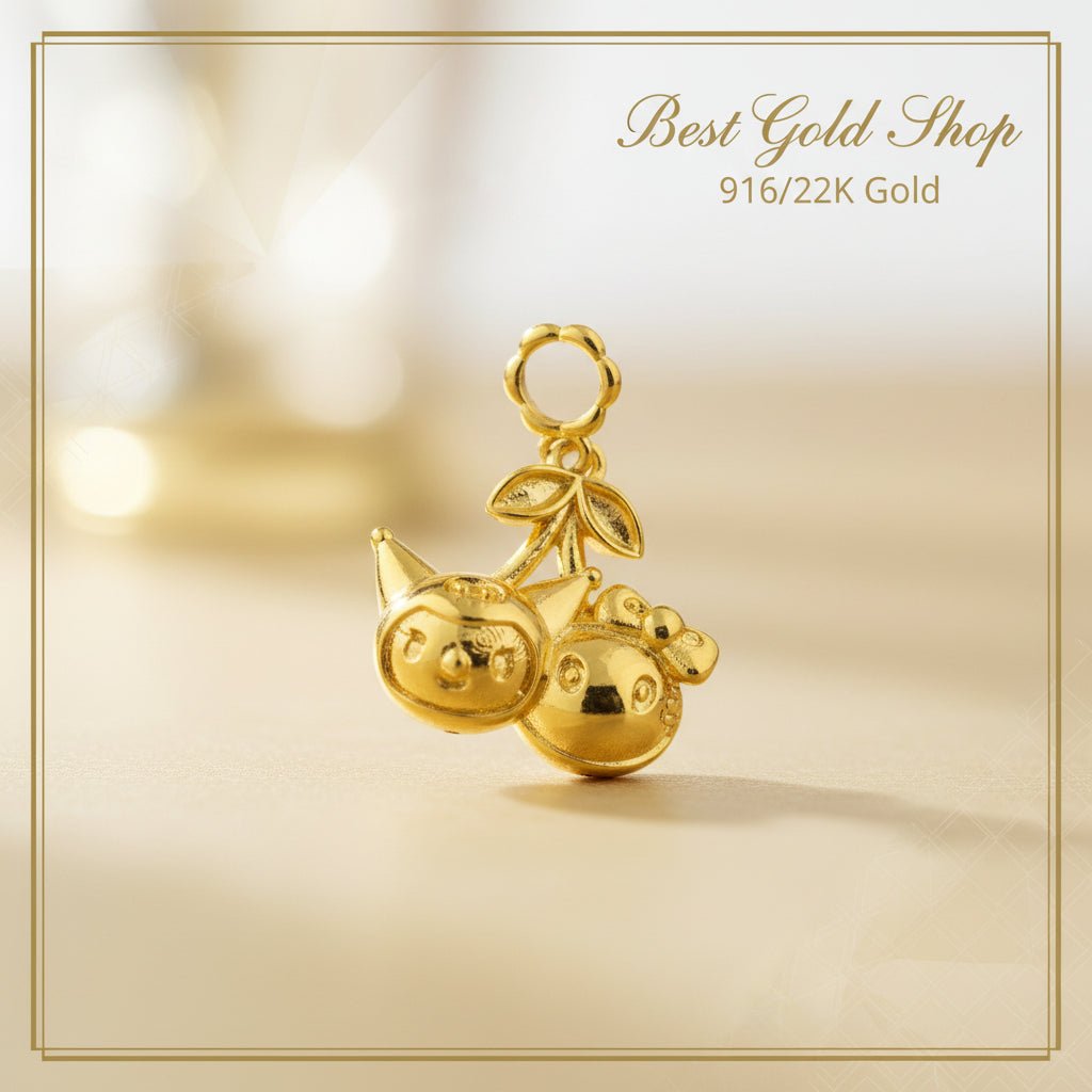 916 Gold (22K) Double Chick Cherry Charm feather light and big Charm/Pendant for WomenCharms & PendantsBest Gold Shop