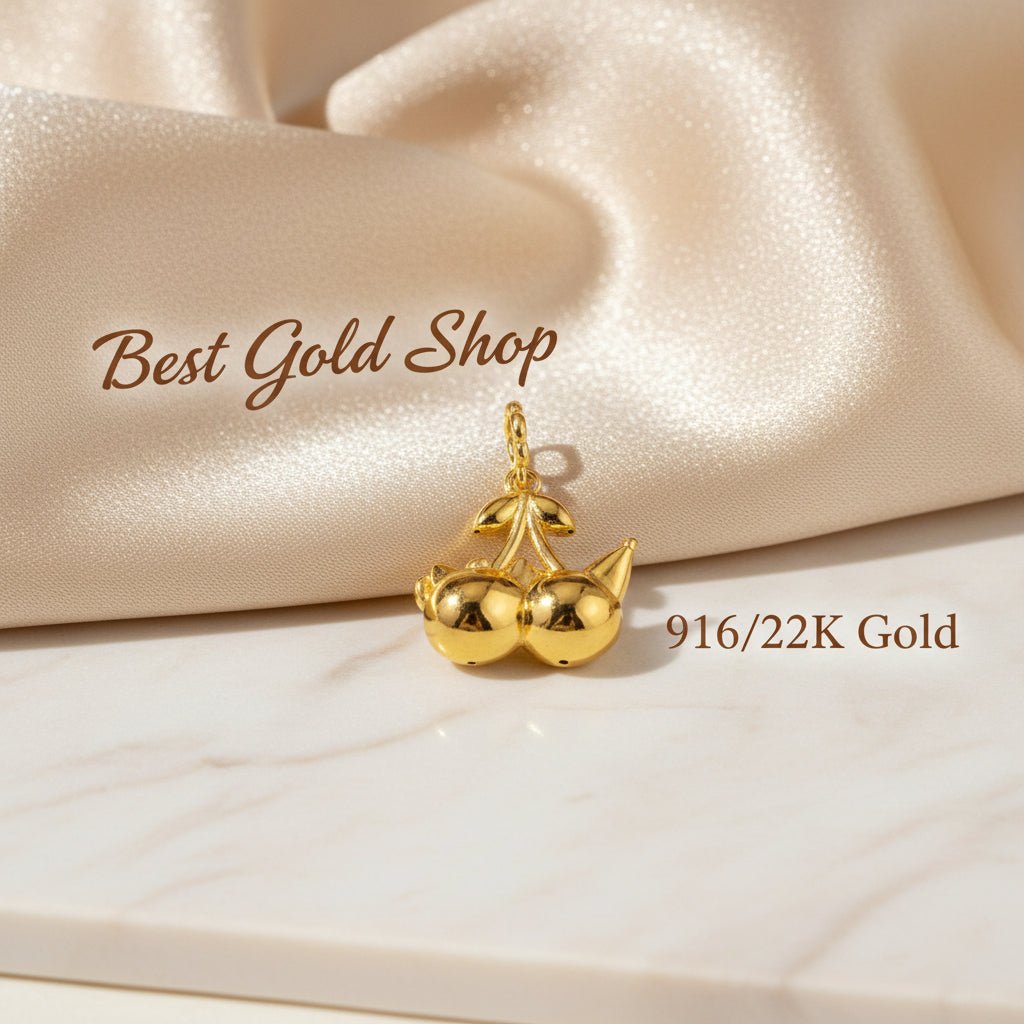916 Gold (22K) Double Chick Cherry Charm feather light and big Charm/Pendant for WomenCharms & PendantsBest Gold Shop