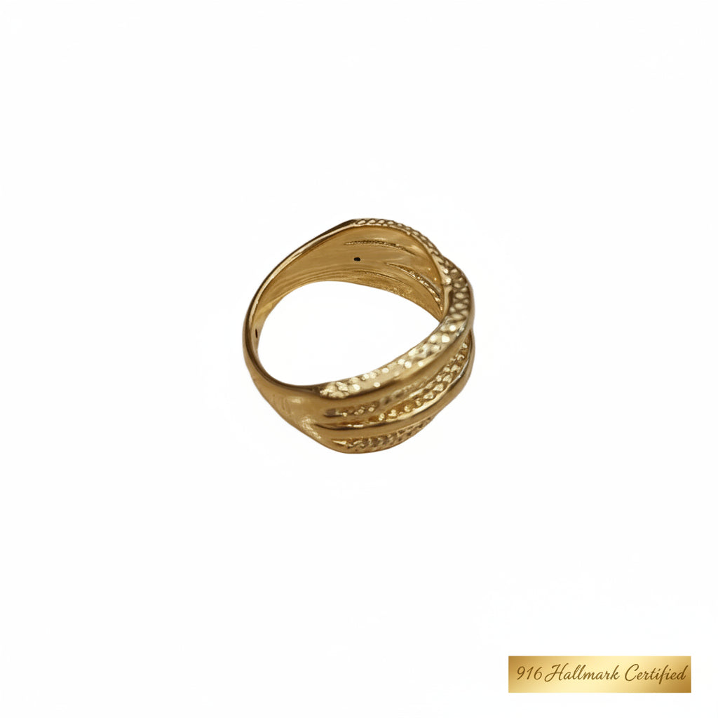 916 gold double cross wide ring in lightweight 22K yellow gold