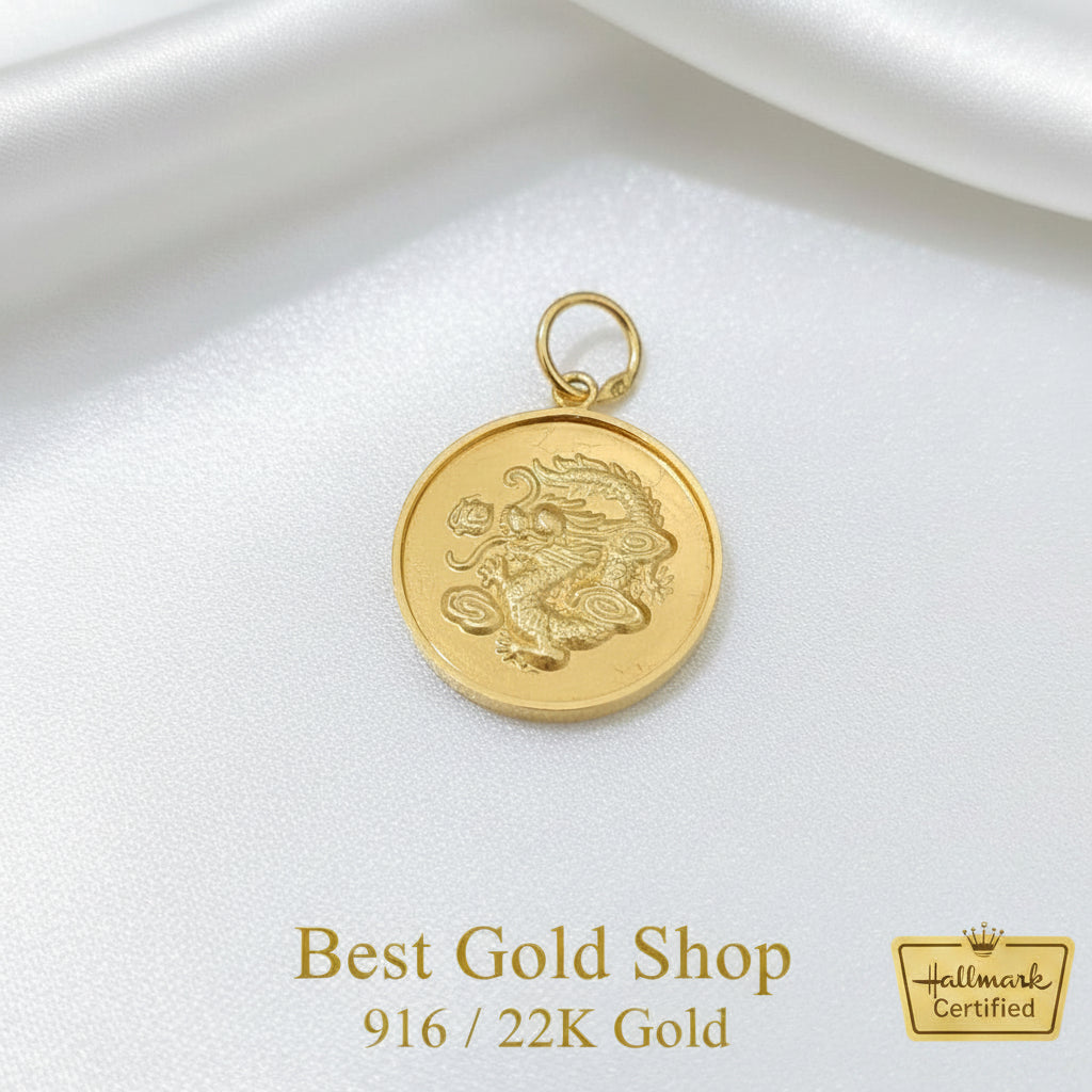 916 Gold Dragon Coin Pendant with Prosperity WordCharms & PendantsBest Gold Shop