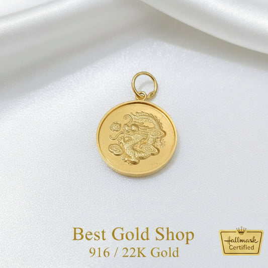 916 Gold Dragon Coin Pendant with Prosperity WordCharms & PendantsBest Gold Shop