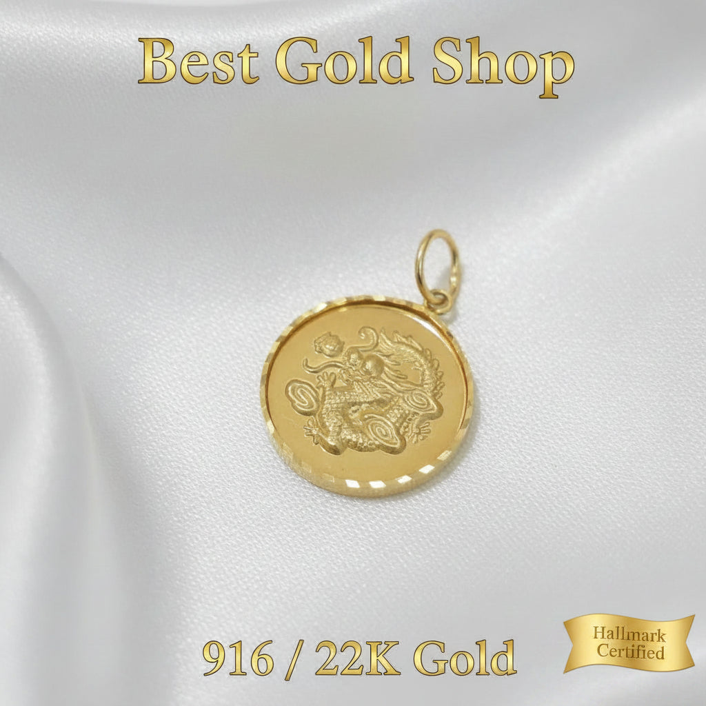 916 Gold Dragon Coin Pendant with Prosperity WordCharms & PendantsBest Gold Shop