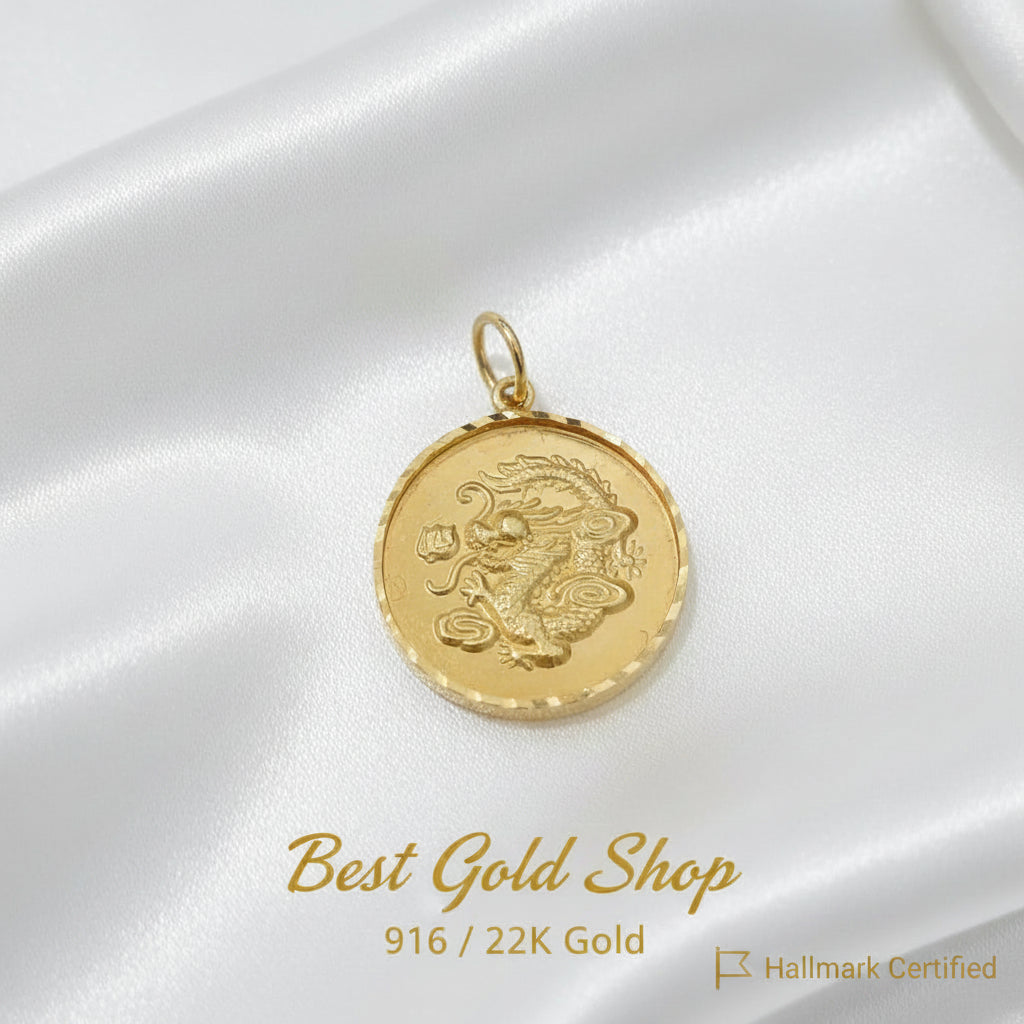 916 Gold Dragon Coin Pendant with Prosperity WordCharms & PendantsBest Gold Shop