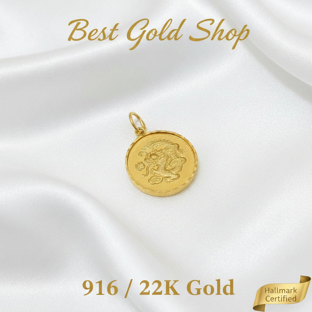 916 Gold Dragon Coin Pendant with Prosperity WordCharms & PendantsBest Gold Shop