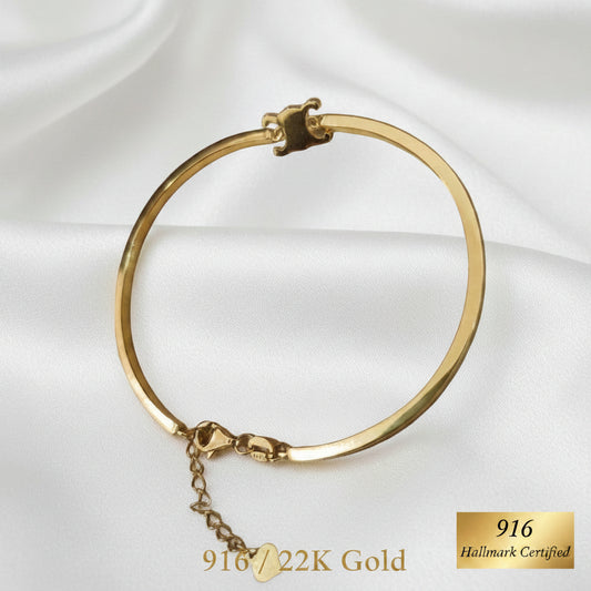 916 gold adjustable fancy bangle front view