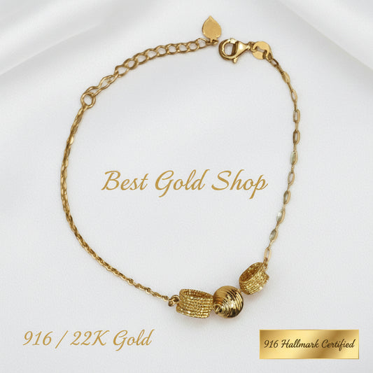 916 gold fancy adjustable bracelet in 22K yellow gold - view 2