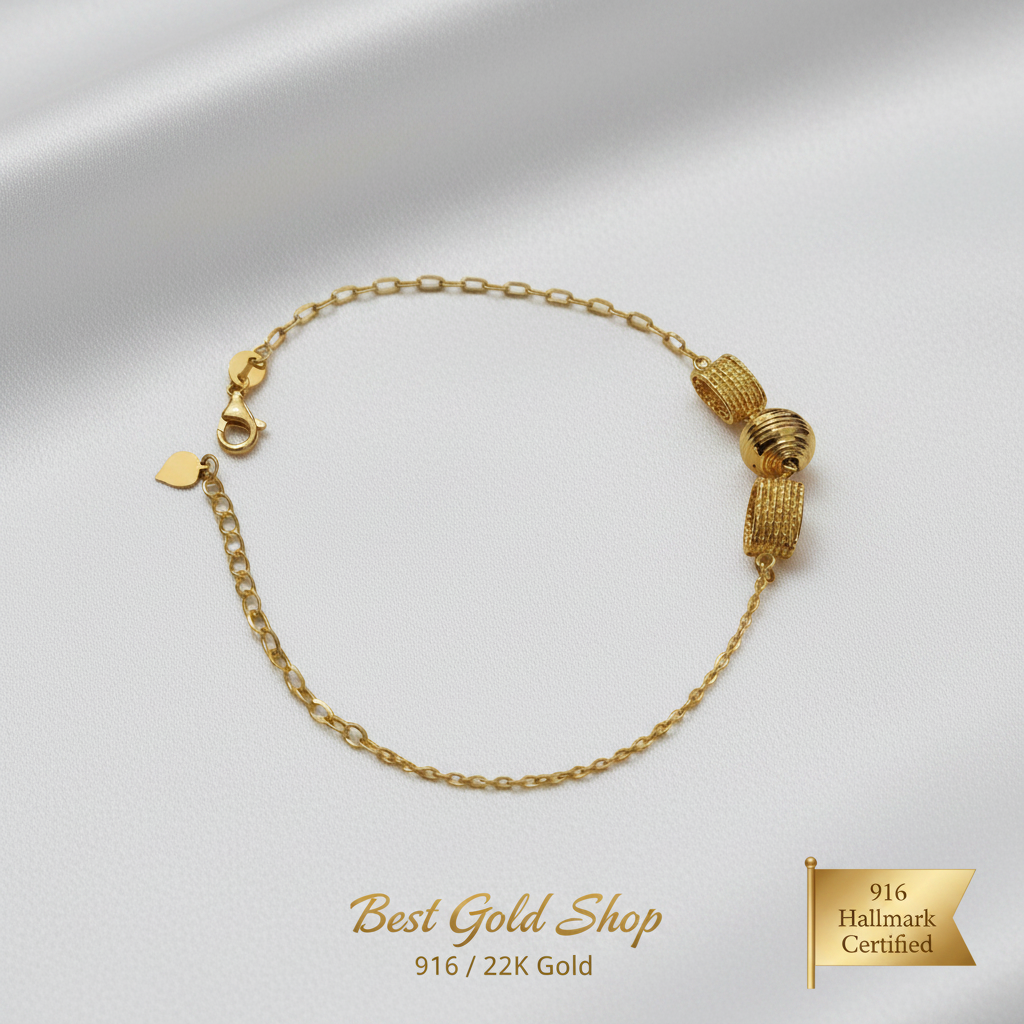 916 Gold Fancy Bracelet | Elegant Adjustable 22K Gold Design