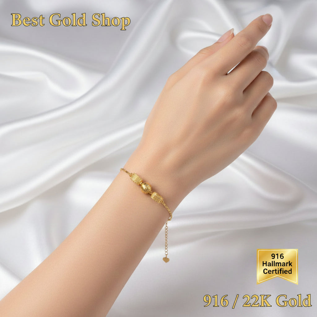 916 Gold Fancy Bracelet | Elegant Adjustable 22K Gold Design