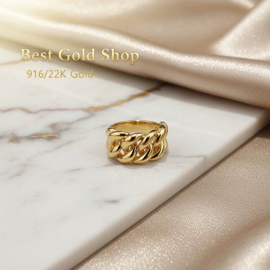 916 Gold (22K) Fishbone Bold Architectural Lightweight Series Ring for WomenRingsBest Gold Shop