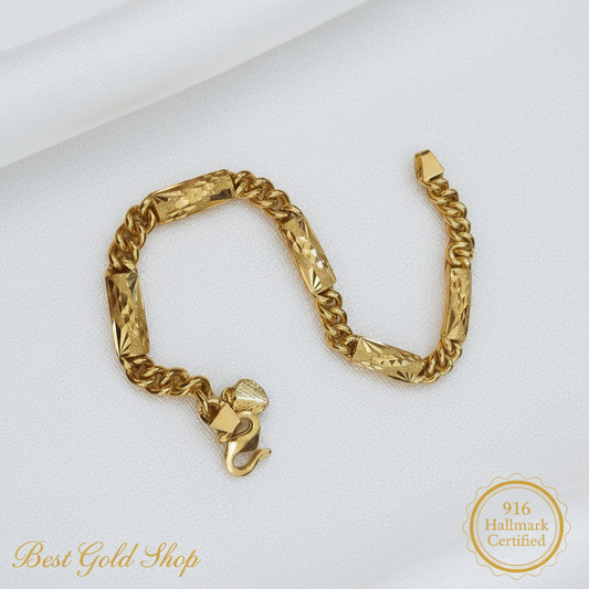 916 Gold Fishbone Tube Bracelet | Diamond-Cut 22K Gold Design