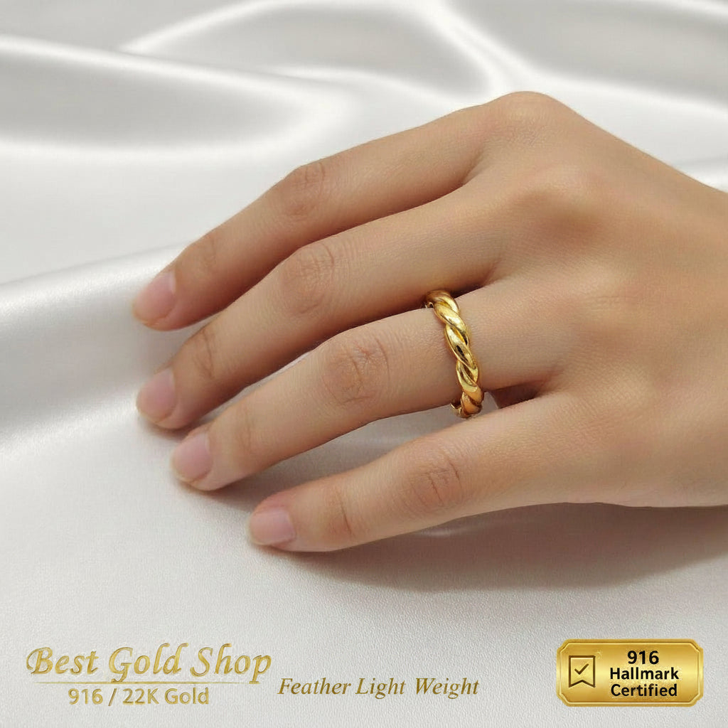 916 Gold Half Twisted Ring New Design Feather Light RingsRingsBest Gold Shop