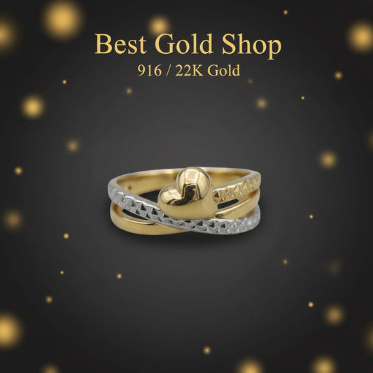 916 Gold (22K) Heart 2 Tone Feather Light V1 Ring for WomenRingsBest Gold Shop