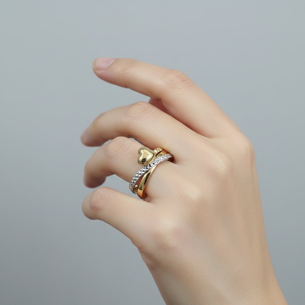 916 Gold (22K) Heart 2 Tone Feather Light V1 Ring for WomenRingsBest Gold Shop