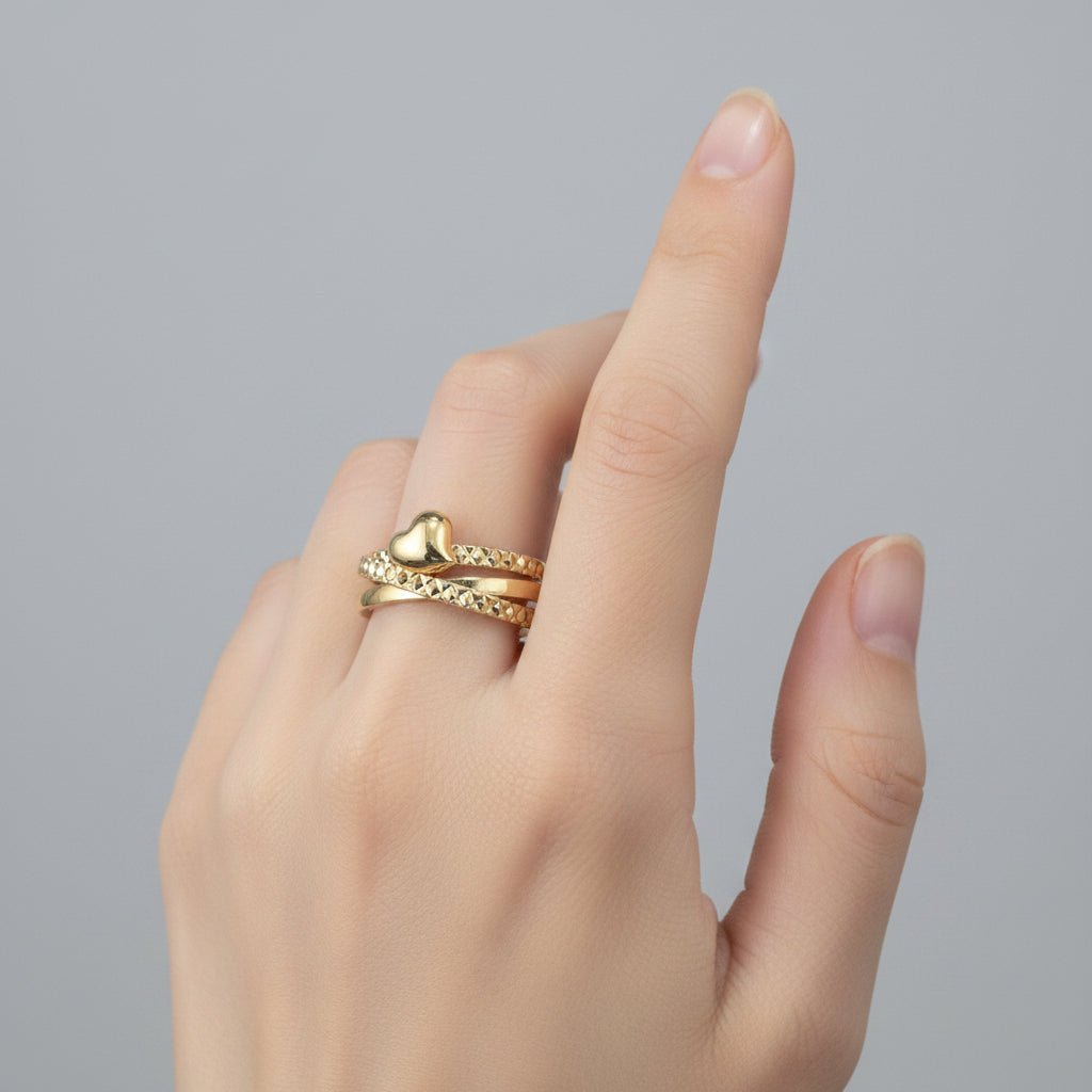 916 Gold (22K) Heart V1 Feather Light Ring for WomenRingsBest Gold Shop