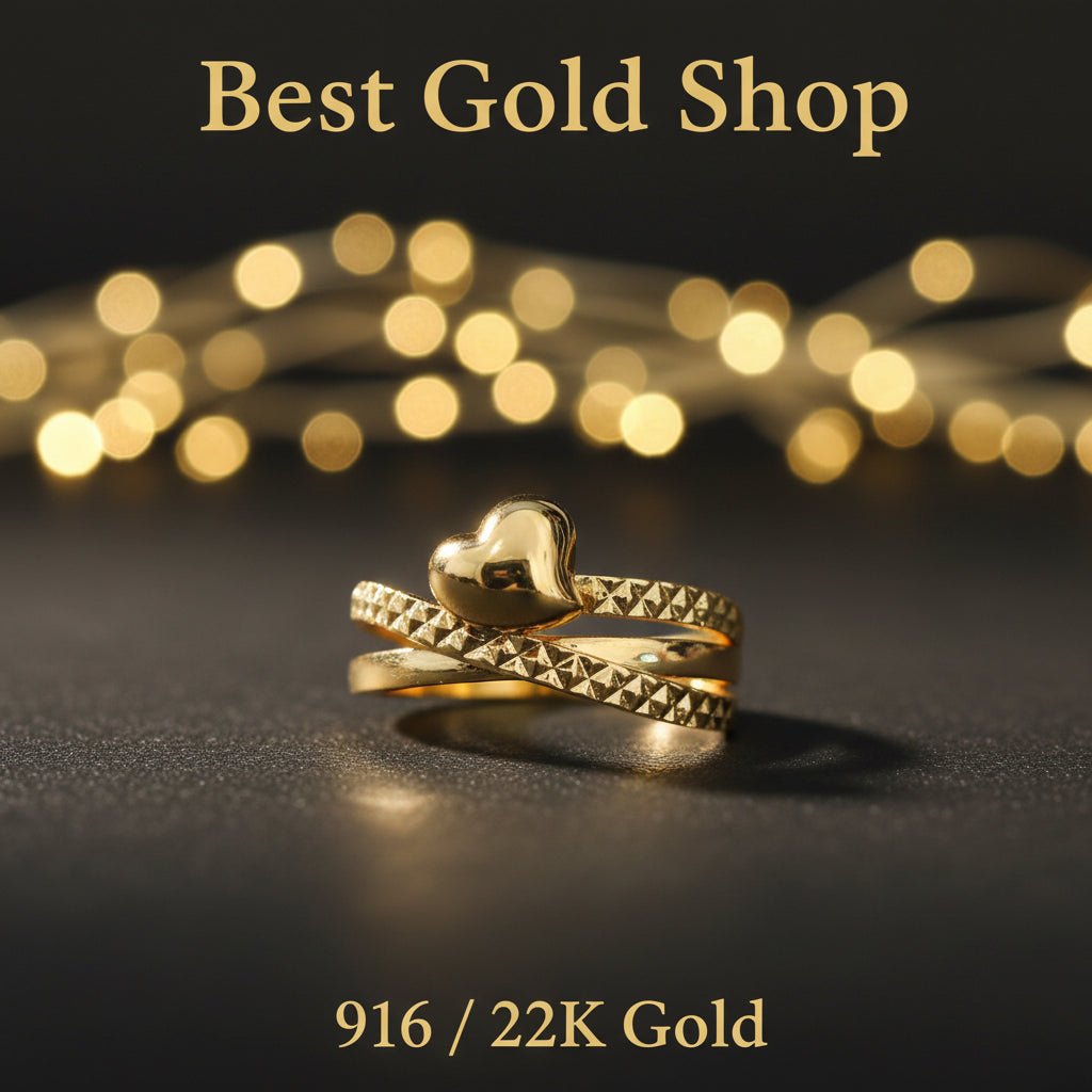 916 Gold (22K) Heart V1 Feather Light Ring for WomenRingsBest Gold Shop