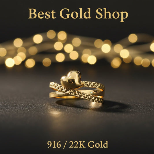 916 Gold (22K) Heart V1 Feather Light Ring for WomenRingsBest Gold Shop