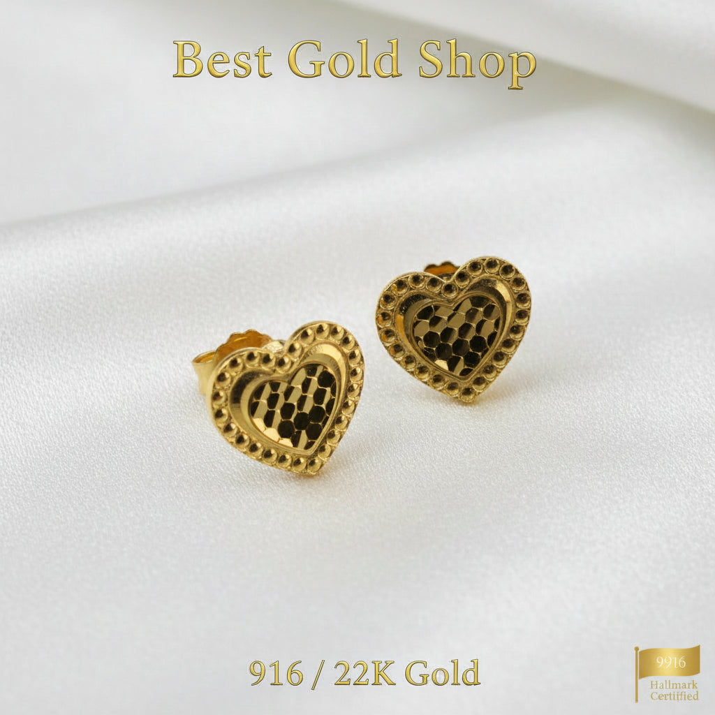 916 Gold Heart Sui Sui Bing EarringEarringsBest Gold Shop