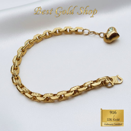 916 gold Wanzi Heart bracelet with textured links and heart charm