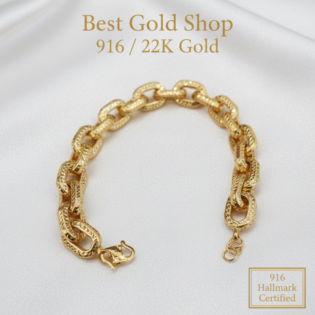 916 gold hollow anchor link bracelet angled view