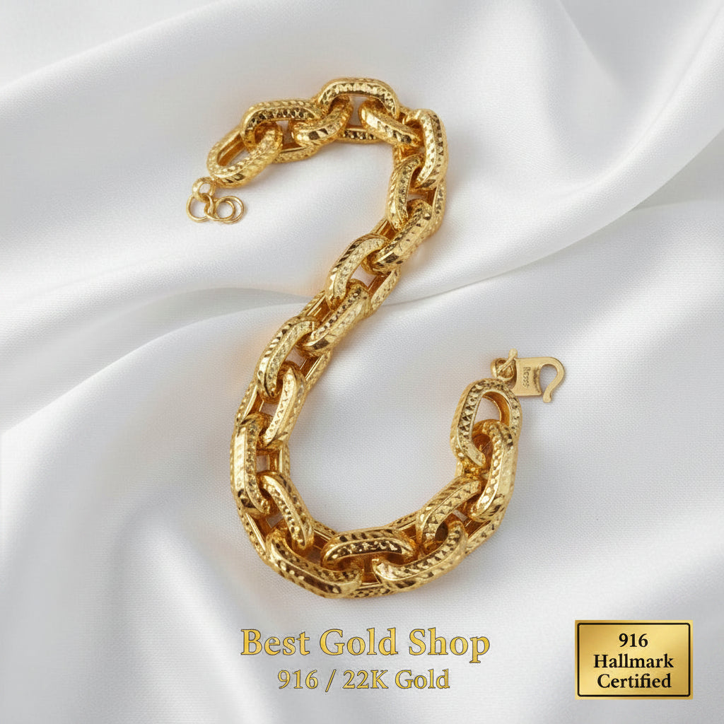 916 gold hollow anchor link bracelet hook clasp and extension rings