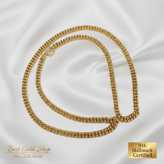 916 Gold Lightweight Hollow Fishbone Chain | 22K Gold