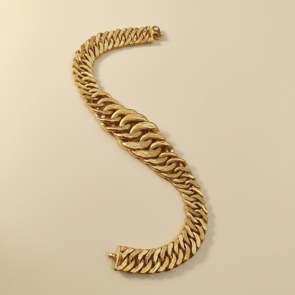 916 Gold Hollow Lipan Link Bracelet | Wide 22K Gold Statement Design