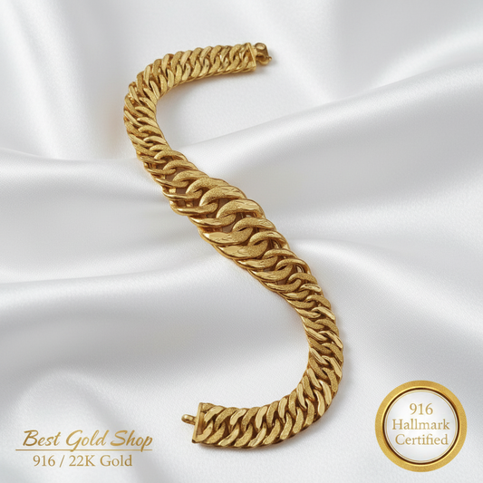 916 Gold Hollow Lipan Link Bracelet | Wide 22K Gold Statement Design