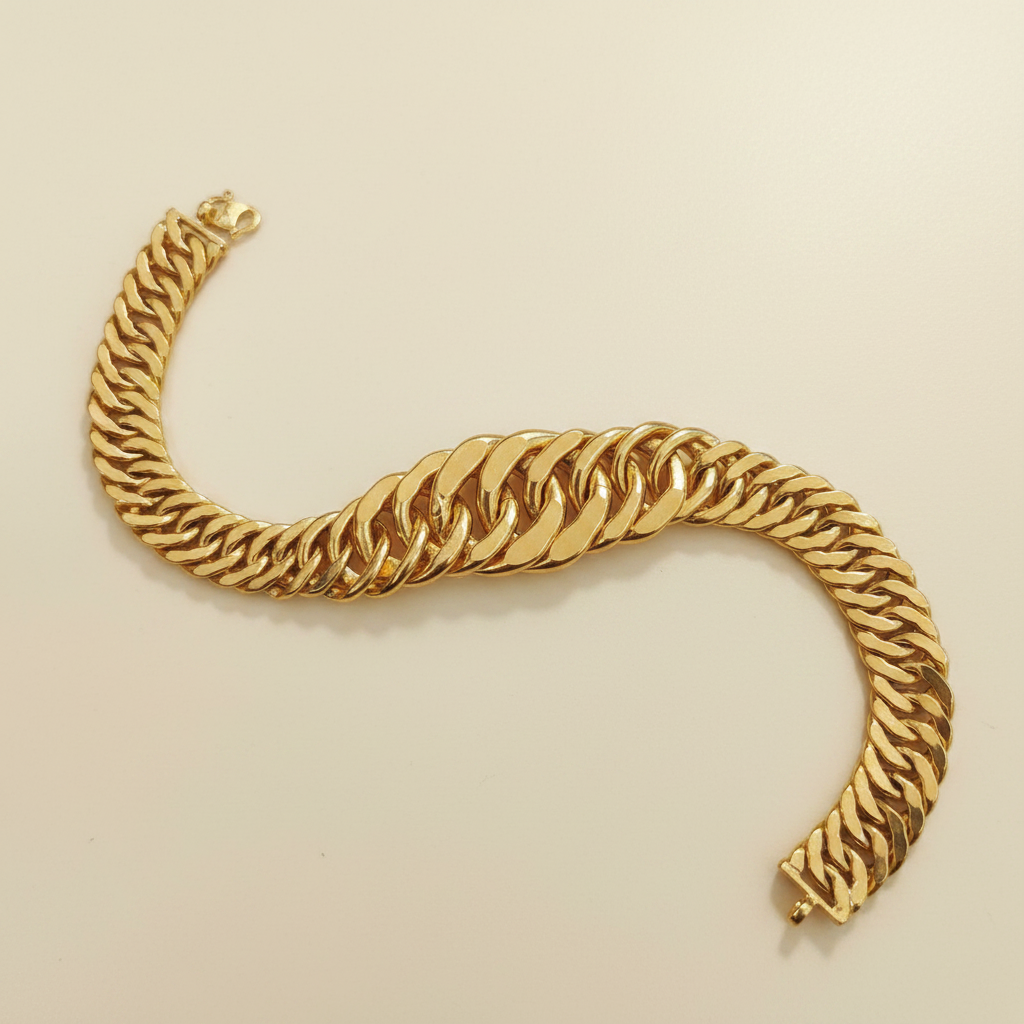 916 Gold Hollow Lipan Link Bracelet | Wide 22K Gold Statement Design