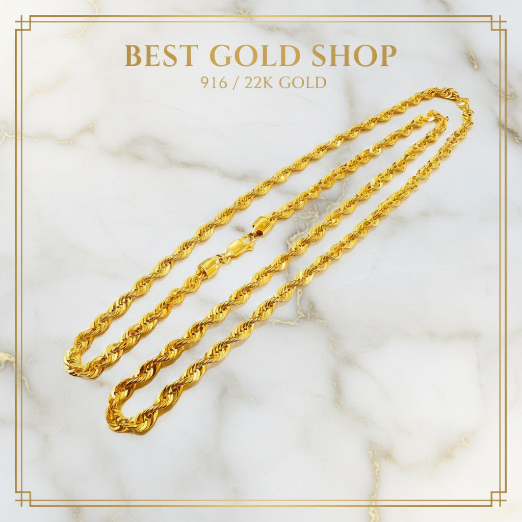 916 Gold Hollow Rope Necklace | Polished 22K Gold Design