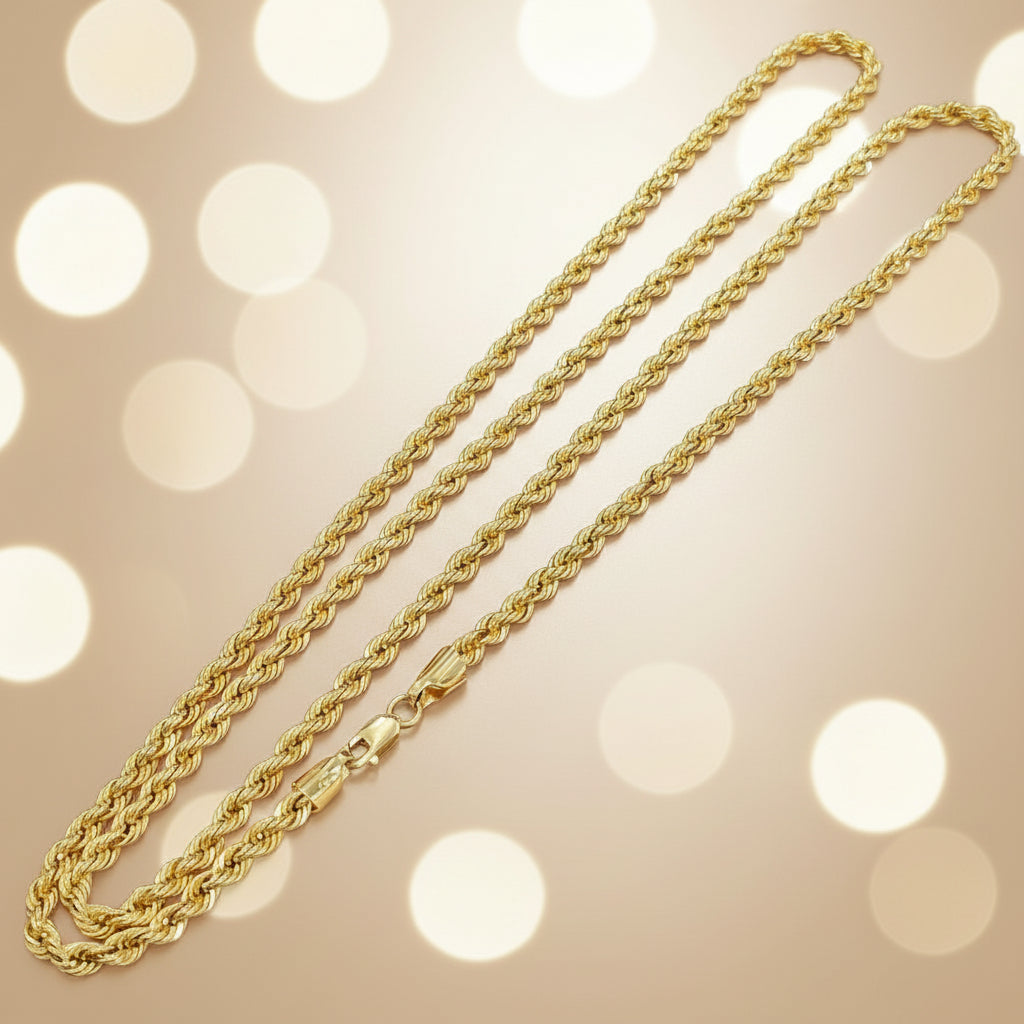 916 Gold Hollow Rope Necklace | Polished 22K Gold Design