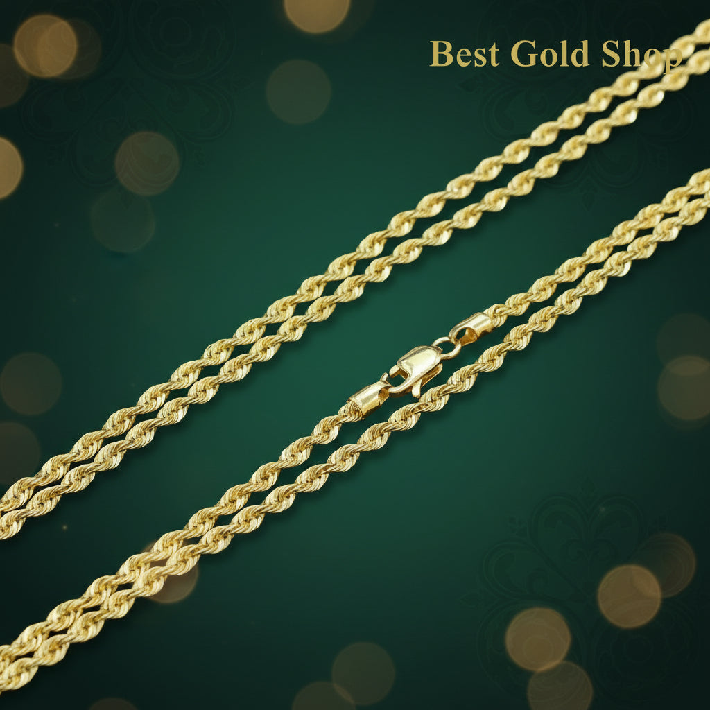 916 Gold Hollow Rope Necklace | Polished 22K Gold Design