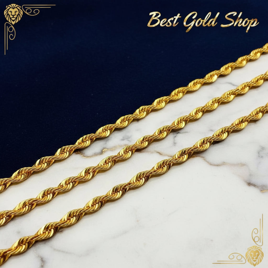 916 Gold Hollow Rope Necklace | Polished 22K Gold Design