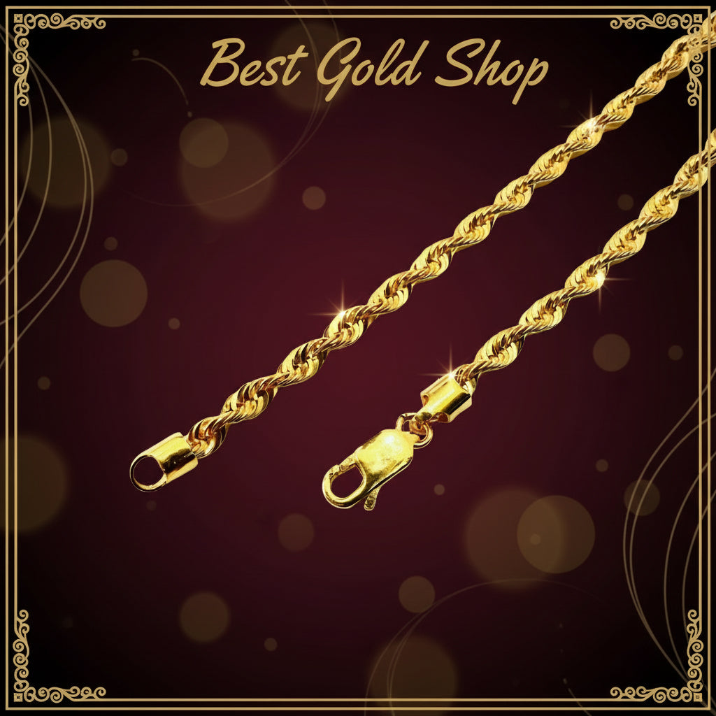 916 Gold Hollow Rope Necklace | Polished 22K Gold Design