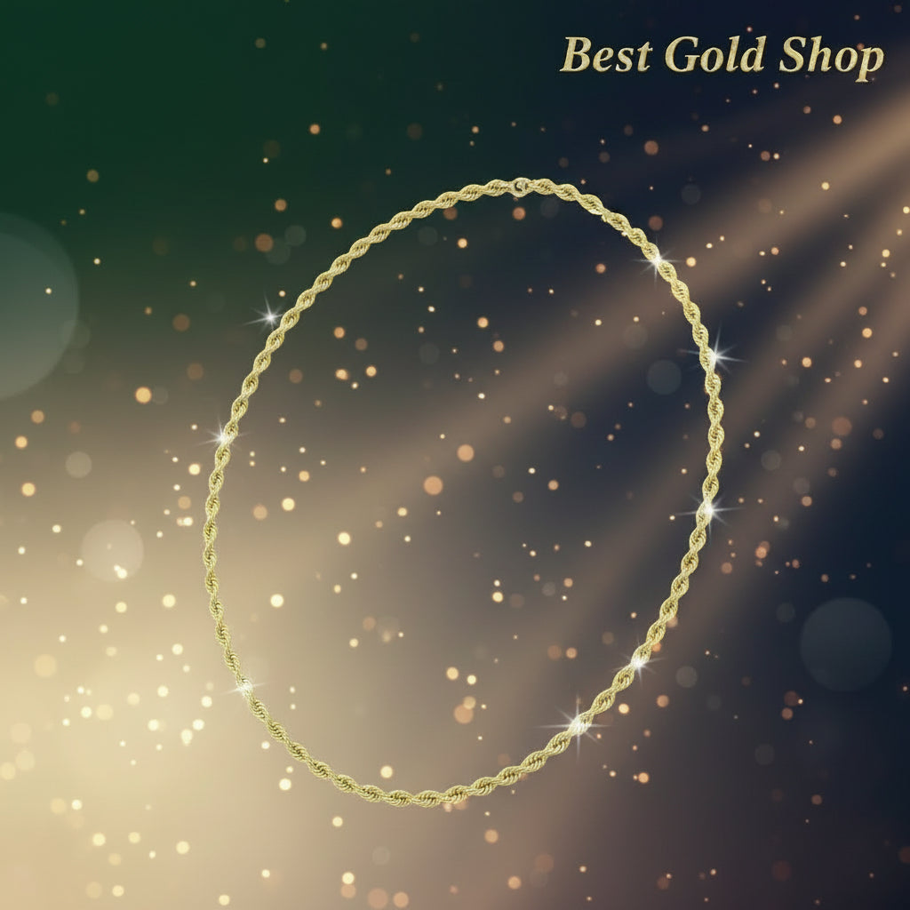 916 Gold Hollow Rope Necklace | Polished 22K Gold Design
