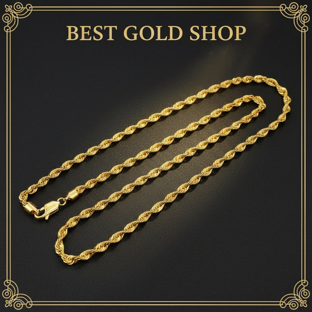 916 Gold Hollow Rope Necklace | Polished 22K Gold Design