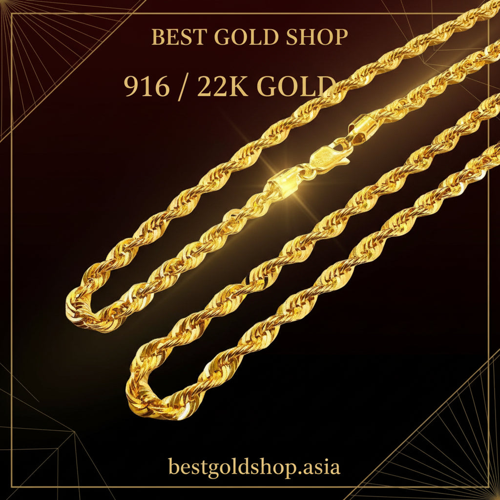 916 Gold Hollow Rope Necklace | Polished 22K Gold Design