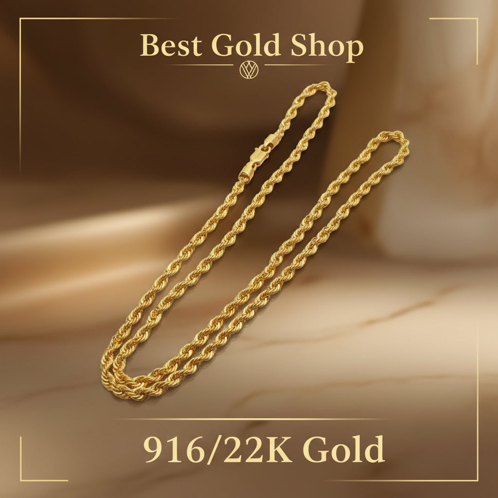 916 Gold Hollow Rope Necklace | Polished 22K Gold Design