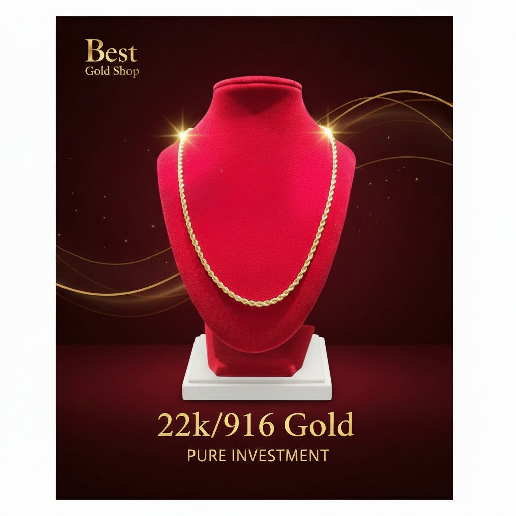 916 Gold Hollow Rope Necklace | Polished 22K Gold Design