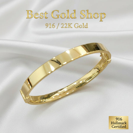 916 gold hollow shiny bangle with flat polished 22K gold finish