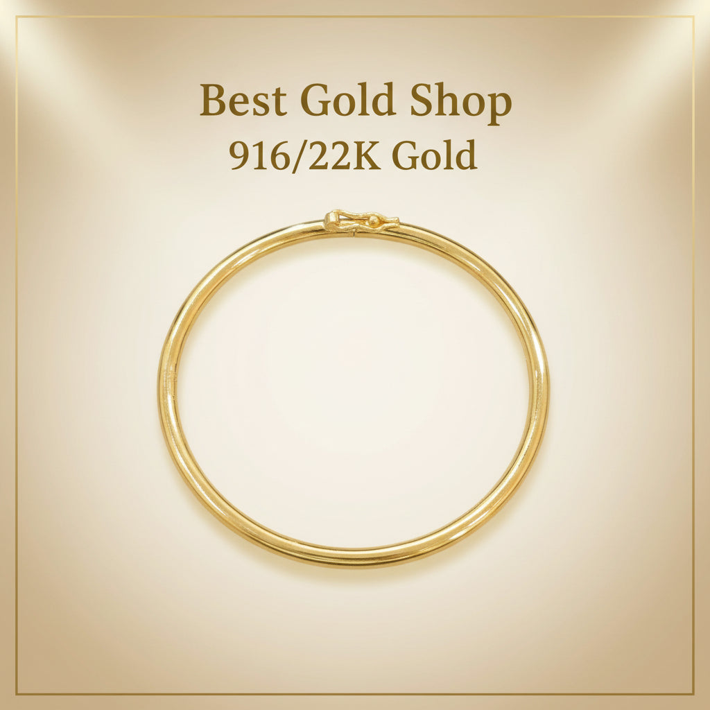 Round view of a 916 gold hollow shiny bangle