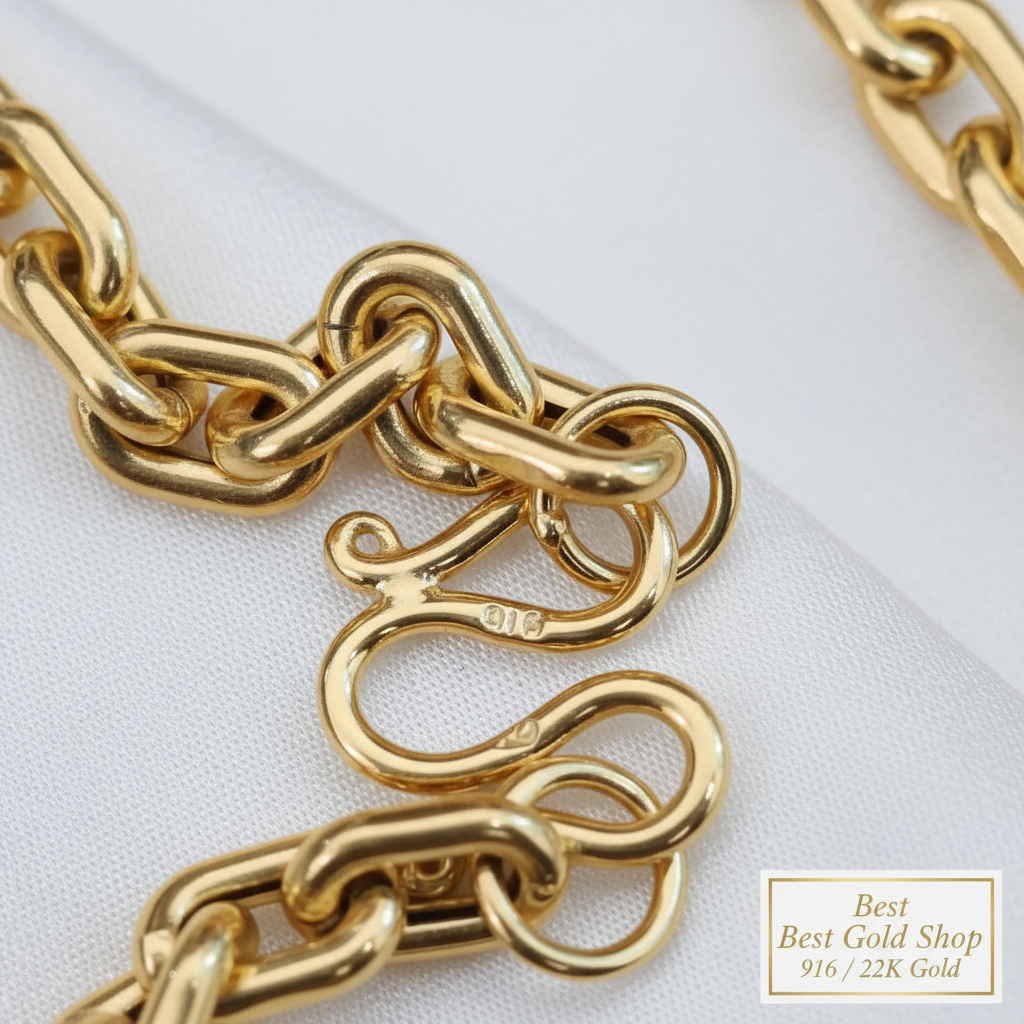 916 Gold Hollow Wanzi Chain | Lightweight 22K Gold Necklace