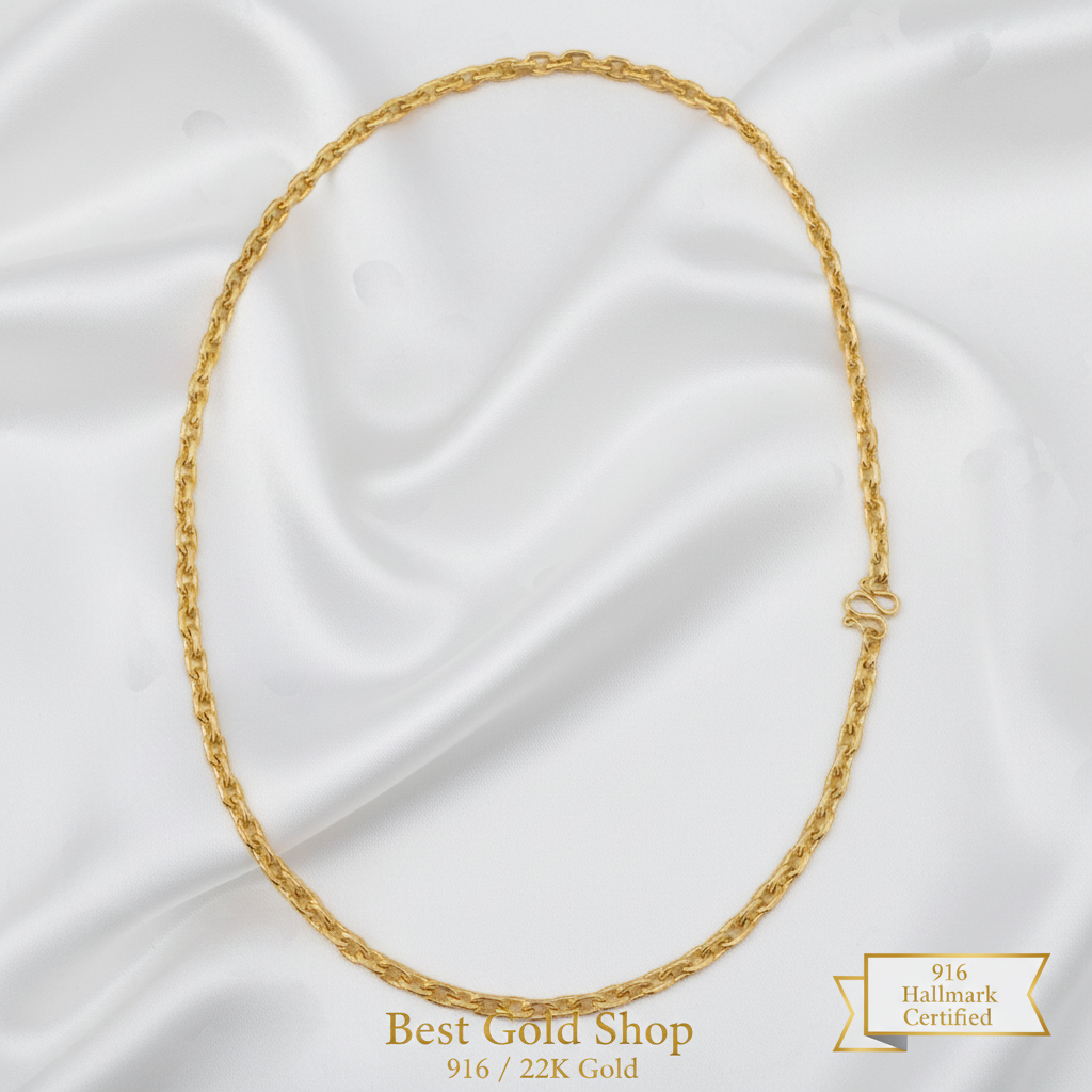 916 Gold Hollow Wanzi Chain | Lightweight 22K Gold Necklace