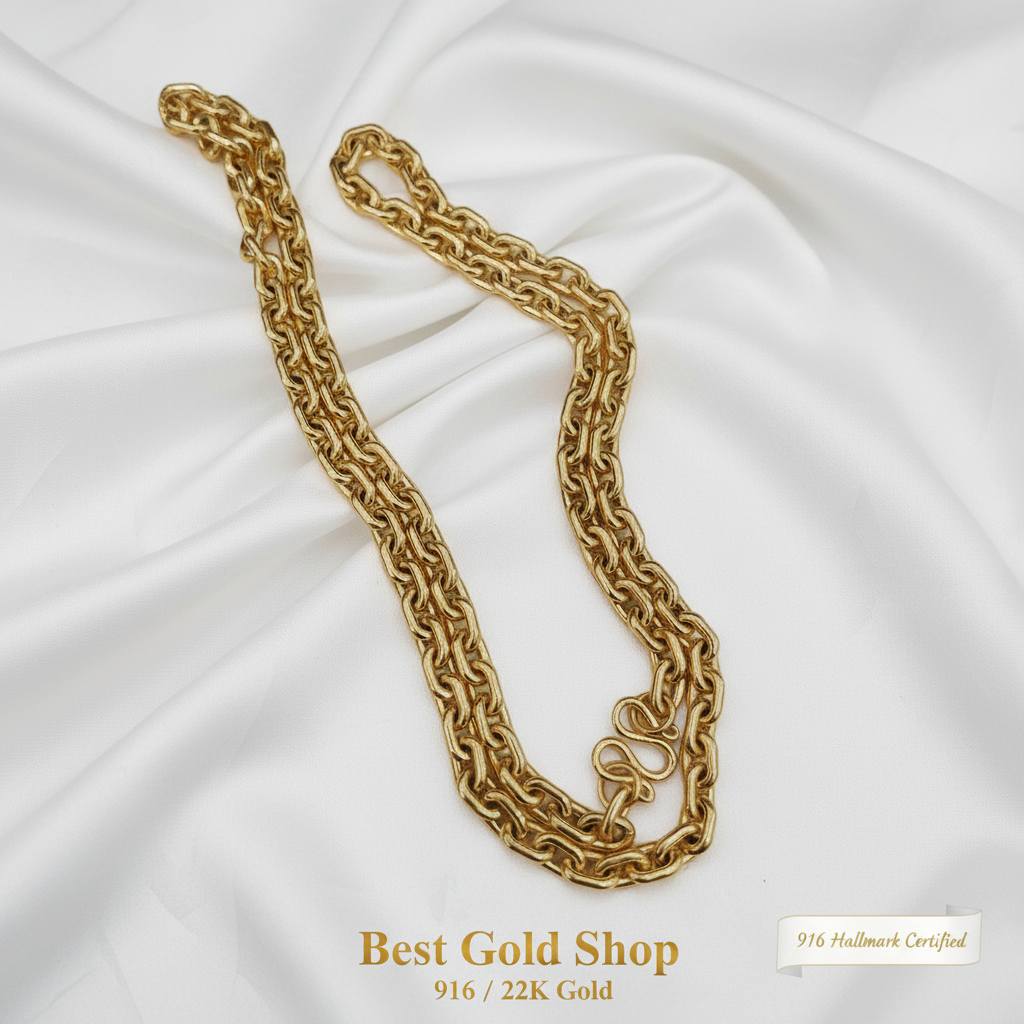 916 Gold Hollow Wanzi Chain | Lightweight 22K Gold Necklace
