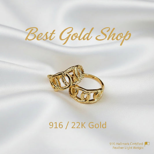916 gold interlock design ring angled view
