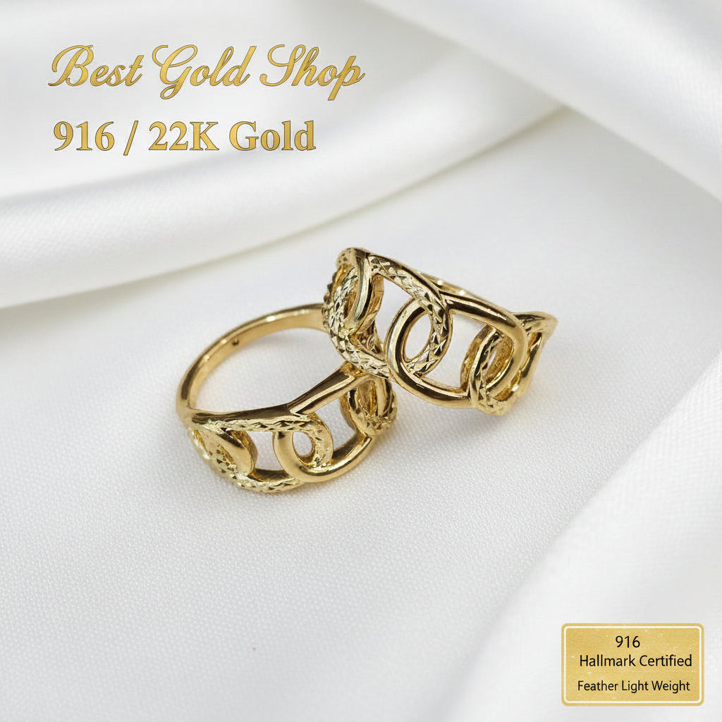 916 gold interlock design ring link detail